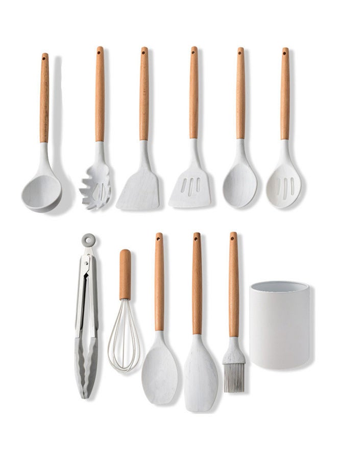 11 Pieces Silicone Cooking Utensil Set with Wooden Handle White 10.50 x 10.50 x 1.237cm - Image 2